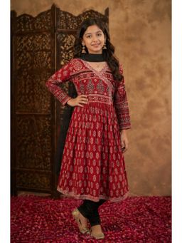 Aarika - Girls Maroon Floral Print Kurta