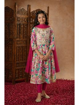 Aarika - Girls Multi-Color Floral Print Sequin Thread Embroidery Kurta