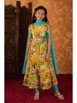 Aarika - Girls Mustard Floral Print Kurta