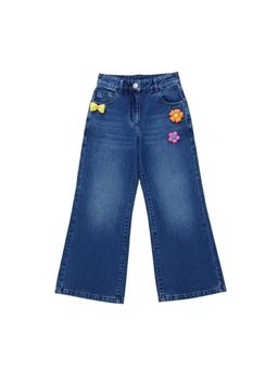 TINY GIRL - Cotton Solid Flower Patch Detailed Jeans