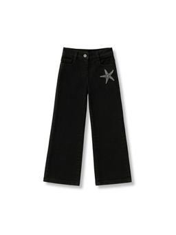 TINY GIRL - Cotton Solid Star Patch Detailed Jeans