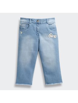 TINY GIRL - Denim Washed Girls Text Printed Capri