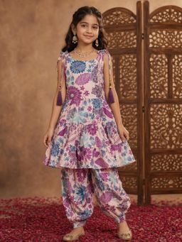 Aarika - Girls Purple Floral Print Kurta With Salwar