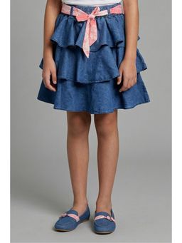 TINY GIRL - Cotton Solid Layered Skirt With Belt