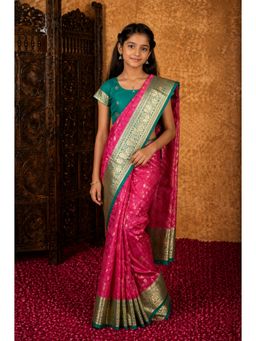 Aarika - Girls Rama-Rani Zari Work Saree With Blouse