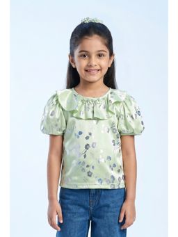 TINY GIRL - Puff Sleeves Foil Printed Top