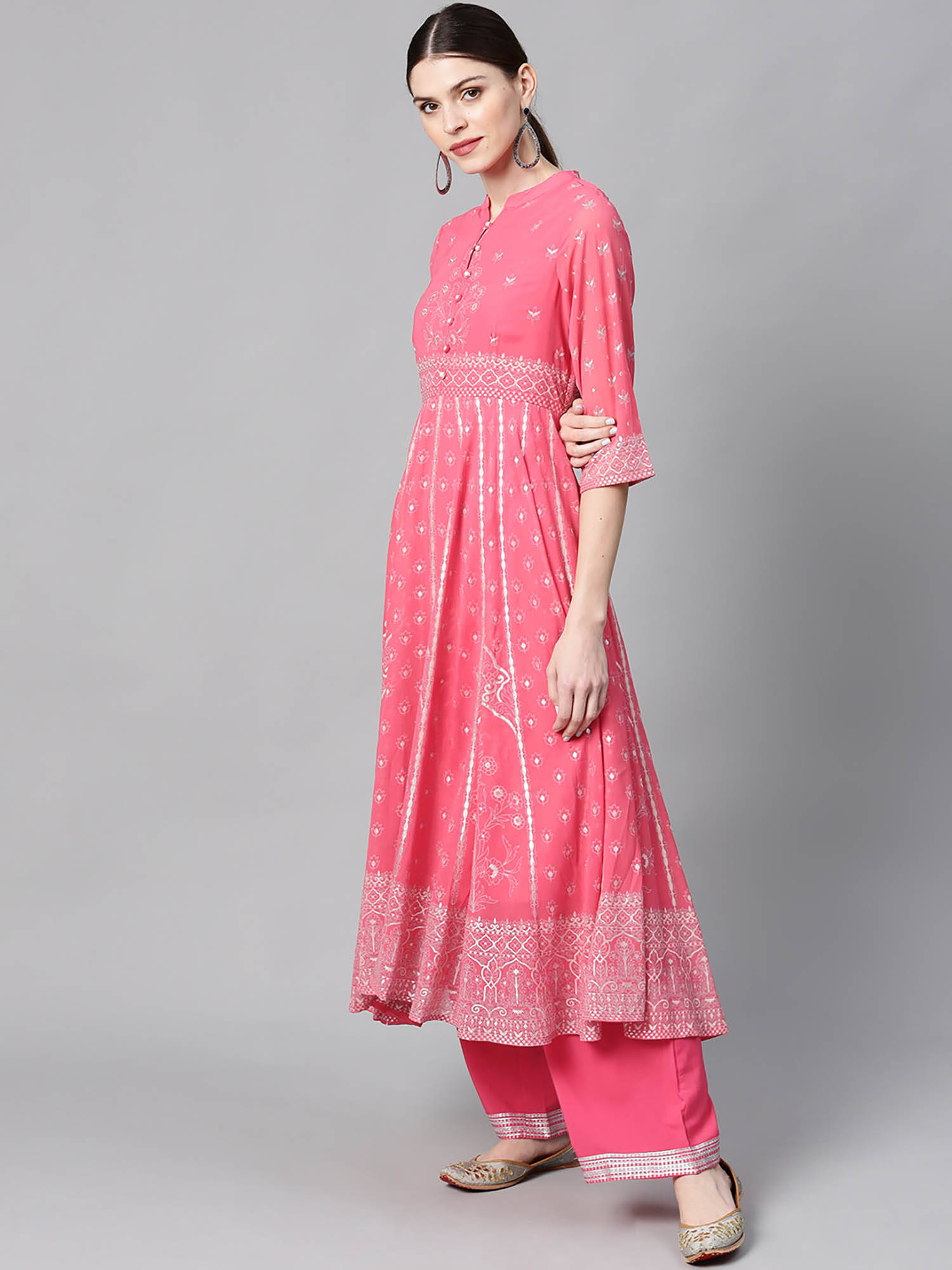 Buy Juniper Coral Georgette Printed 