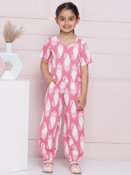 AJ Dezines - Half Sleeves Pink Paisley Print Cotton Top and Pant for Girls (Set of 2)