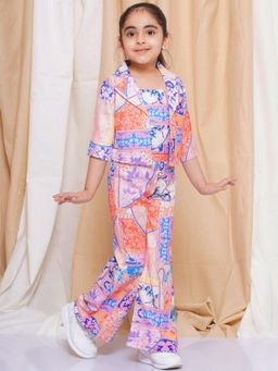 AJ Dezines - Three Fourth sleeves Purple Printed Cotton Top Pant and Jacket for Girls (Set of 3)