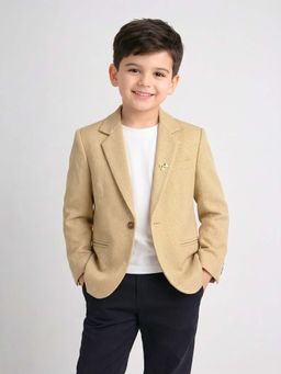 RIDOKIDZ - Boys Beige Full Sleeves Solid Blazer
