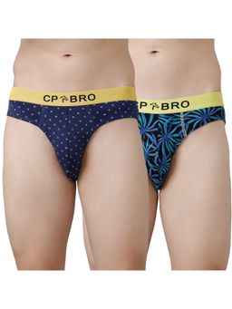 CP BRO - Printed Briefs with Exposed Waistband Value - Navy & Blue Leaf (Pack of 2)