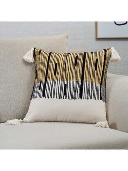 HomeTown - Ebony Stripe Pattern Embroidered Cushion Cover 45 x 45 Cm in Mustard Colour