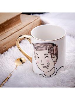 Gibox - Boy Print Premium Ceramic Mug, Gold Plated Handle, Tea Coffee Hot Chocolate & Gifting