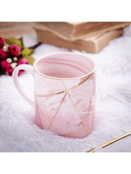 Gibox - Luxury Ceramic Coffee Mug With Golden Rims (Pink Texture) Large Tea Cup & Gifting