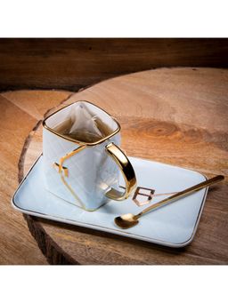 Gibox - Subtle Brew Turquoise Ceramic Purse Design Gold Rim Cup & Saucer Set For Girls & Precious Gift