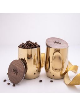 Gibox - Golden Luxe Double Wall Insulated Tumbler With Wooden Lid Drinkware (Pack of 2)