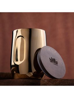 Gibox - Golden Luxe Double Wall Insulated Tumbler With Wooden Lid Drinkware For Home Office Travel