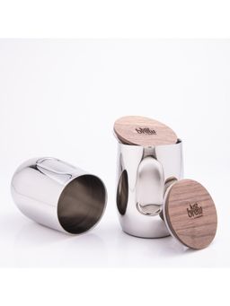 Gibox - Silver Luxe Double Wall Insulated Tumbler With Wooden Lid Drinkware (Pack of 2)