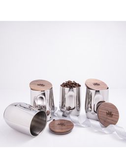 Gibox - Silver Luxe Double Wall Insulated Tumbler With Wooden Lid Drinkware (Pack of 4)