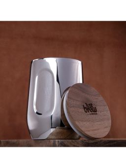 Gibox - Silver Luxe Double Wall Insulated Tumbler With Wooden Lid Drinkware For Home Office Travel