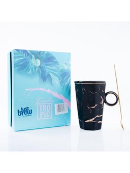 Gibox - Marble Designed Mug Green Black Coffee Cup, Tumbler Lid & Stirrer For Use and Gifting