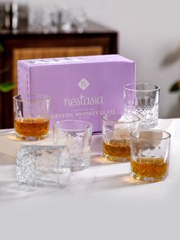 Nestasia - Geometric Embossed Transparent Whiskey Glass 240Ml (Pack of 6)