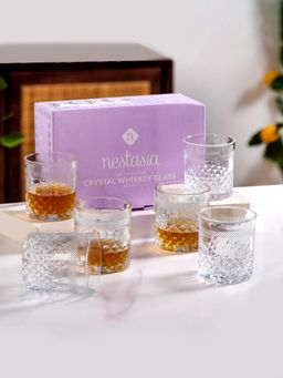 Nestasia - Transparent Diamond Embossed Whiskey Tumbler Glass 240Ml (Pack of 6)