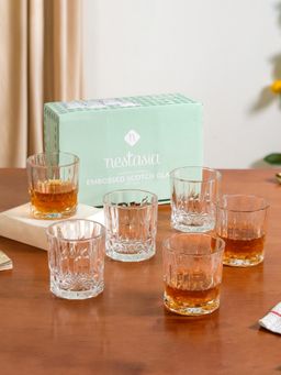 Nestasia - Vintage Transparent Whiskey Glasses 240Ml (Pack of 6)