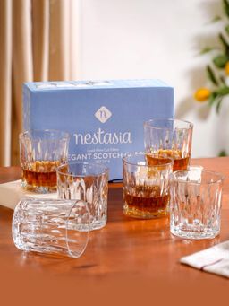 Nestasia - Textured Transparent Whiskey Glass 350Ml (Pack of 6)