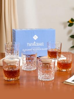 Nestasia - Geometric Transparent Scotch Glass 350Ml (Pack of 6)