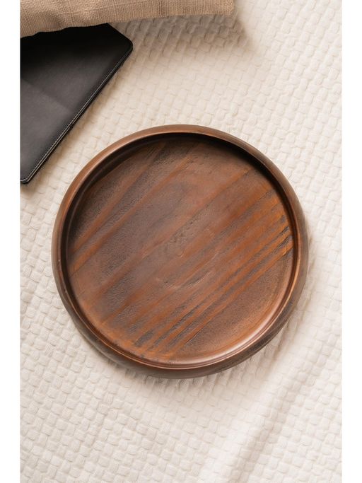 SG Home Walnut Finish Wooden Round Tray