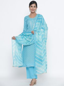 Readiprint - Muslin Blue Bandhani Printed Unstitched Dress Material (Set of 3)