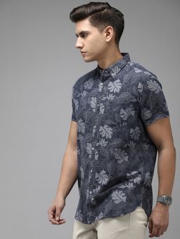 The Bear House - Men Navy Blue Slim Fit Floral Printed Cotton Casual Shirt
