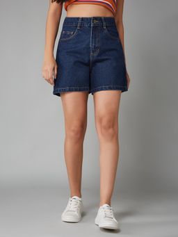 DOLCE CRUDO - Women's Dark Blue High-Rise Regular Denim Shorts