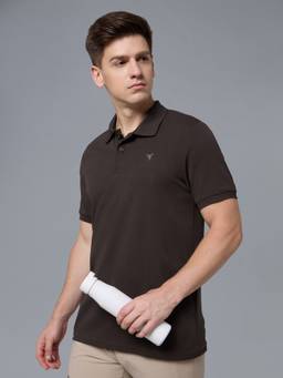 Technosport - Brown Men's Solid Regular Fit Elasto Plus Sports Polo T-Shirt