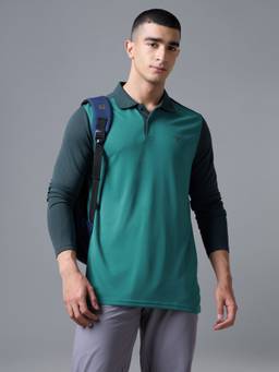 Technosport - Teal Men's Colorblock Slim Fit Technocool+ Sports Polo T-Shirt