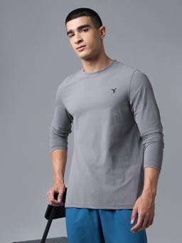 Technosport - Grey Men Solid Slim Fit Round Neck Cotflex Sports T-Shirt