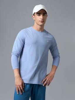 Technosport - Blue Men Solid Slim Fit Round Neck Cotflex Sports T-Shirt