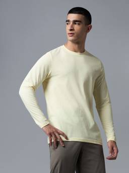 Technosport - Yellow Men Solid Slim Fit Round Neck Cotflex Sports T-Shirt
