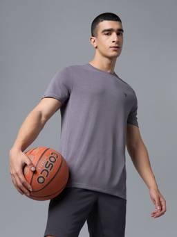 Technosport - Grey Men Solid Slim Fit Round Neck Double Cool Sports T-Shirt