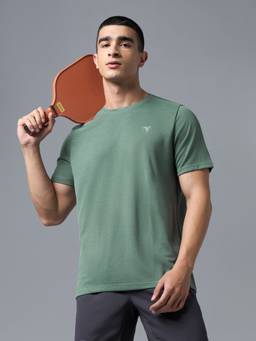 Technosport - Green Men Solid Slim Fit Round Neck Double Cool Sports T-Shirt