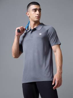 Technosport - Grey Men Solid Slim Fit Double Cool Sports Polo T-Shirt