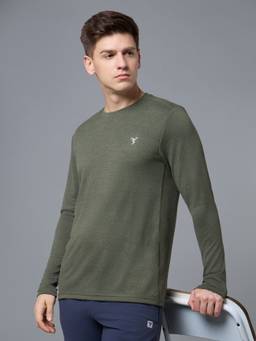 Technosport - Olive Men Melange Slim Fit Round Neck Double Cool Sports T-Shirt