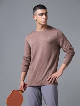 Technosport - Brown Men Melange Slim Fit Round Neck Double Cool Sports T-Shirt
