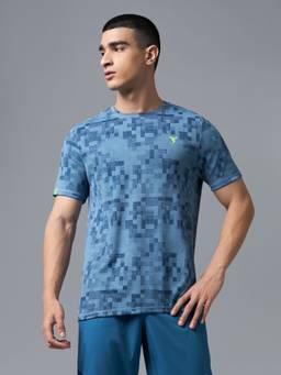 Technosport - Blue Men Jacquard Slim Fit Round Neck Double Cool Sports T-Shirt
