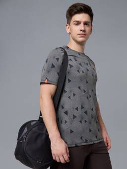 Technosport - Grey Men Jacquard Slim Fit Round Neck Double Cool Sports T-Shirt