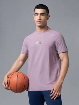 Technosport - Mauve Men Typography Printed Slim Fit Round Neck Cotflex Sports T-Shirt