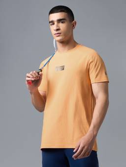 Technosport - Orange Men Typography Printed Slim Fit Round Neck Cotflex Sports T-Shirt