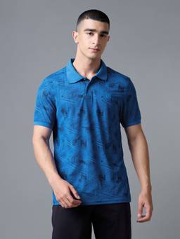 Technosport - Blue Men's Printed Slim Fit Half Sleeves Matpiq Polo T-Shirt