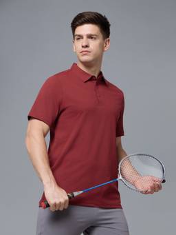 Technosport - Red Men's Solid Slim Fit Half Sleeves Cotflex Polo T-Shirt
